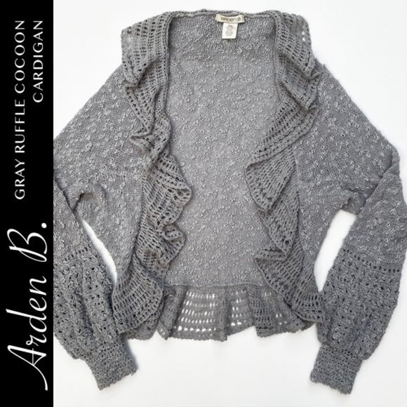 Arden B Gray Ruffle Cocoon Cardigan Size XS/S - Picture 1 of 9